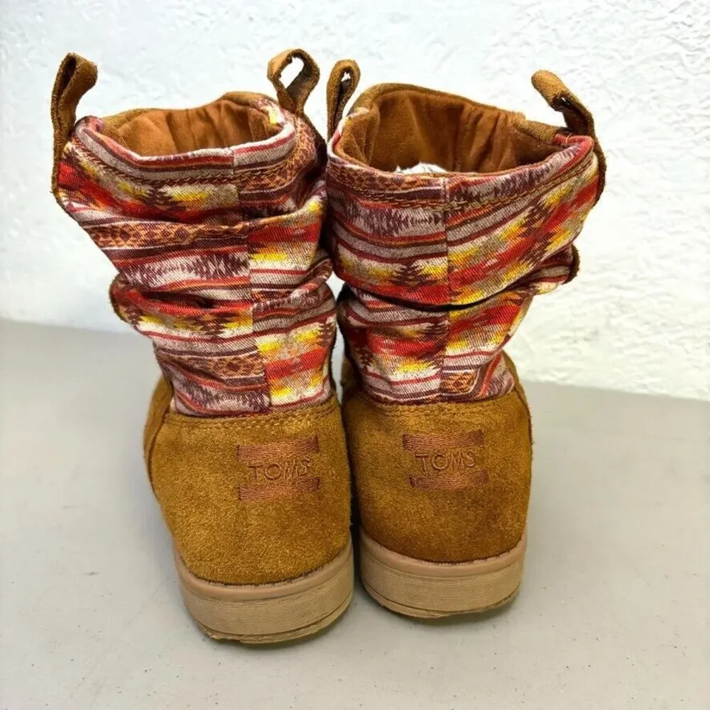 TOMS Laurel Cinnamon Faux Suede Sunset Stripe Slouch Ankle Bootie Girls Size 4 M